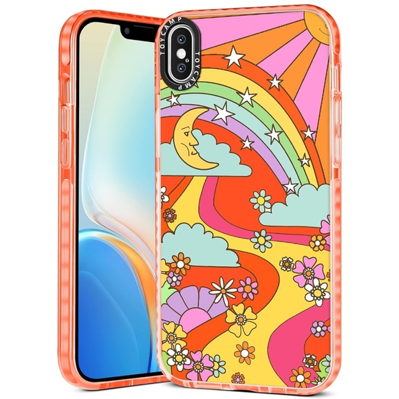 iPhone X and iPhone Xs Bright Orange Hippie Phone Case with Kick Stand - Picture 1 of 9